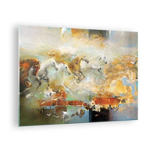 Schilderen op glas - Abstracte paarden in dynamische beweging - 70x50cm - Galopperen door het licht - Moderne wanddecoratie voor woonkamer en slaapkamer ARTTOR