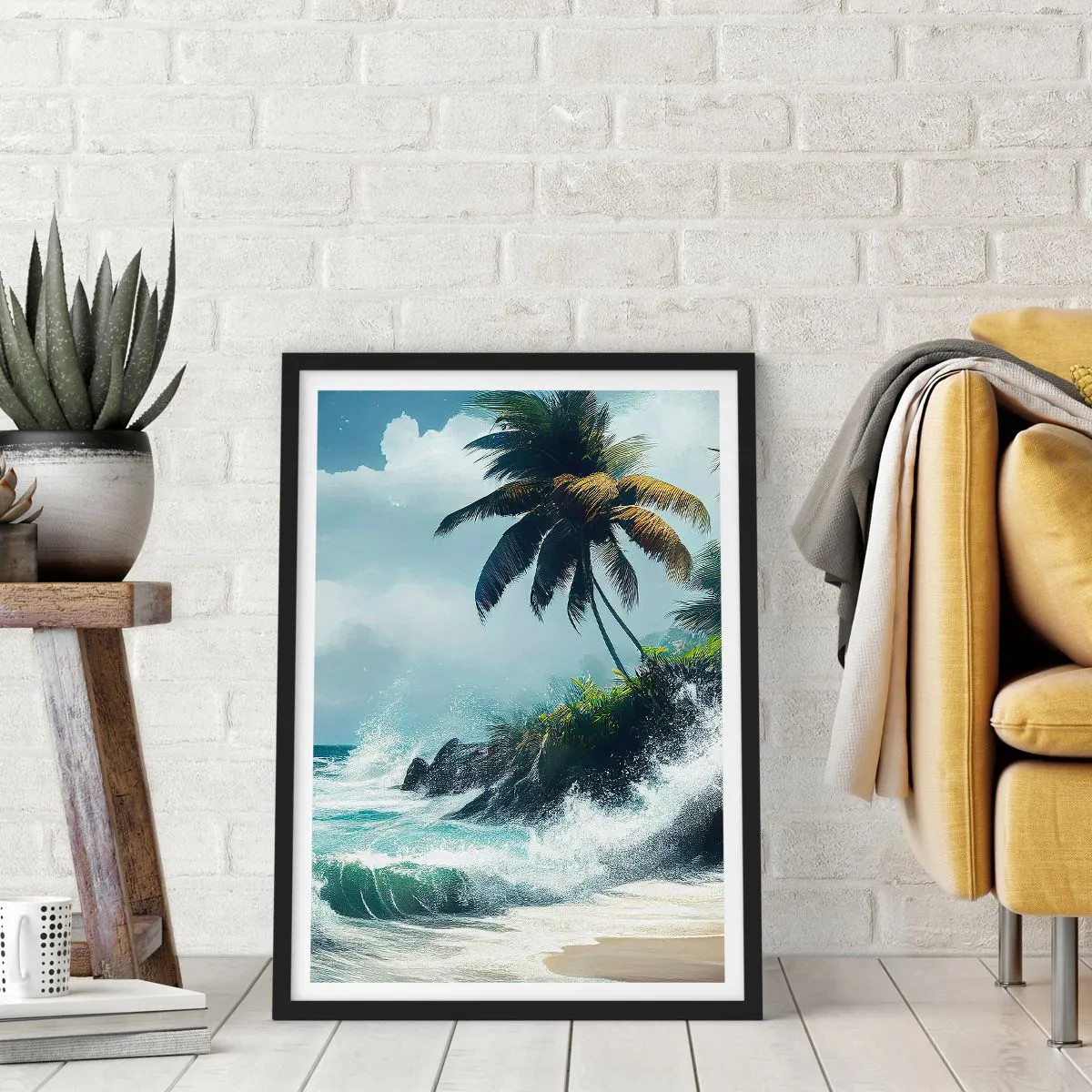 Poster in een zwarte lijst - Op een tropische kust - 30x40 cm