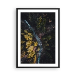 Poster in een zwarte lijst - Een vogelperspectief van een bosbeek - 50x70cm - Snel, sneller en sneller - Moderne wanddecoratie voor woonkamer en slaapkamer ARTTOR