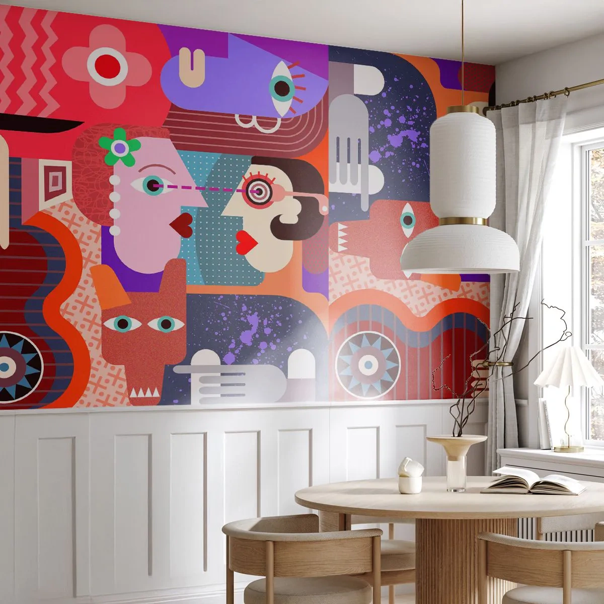 Fotobehang Standard Eco - Oog in oog - Abstractie, Deel, Gezichten - 400x280 cm