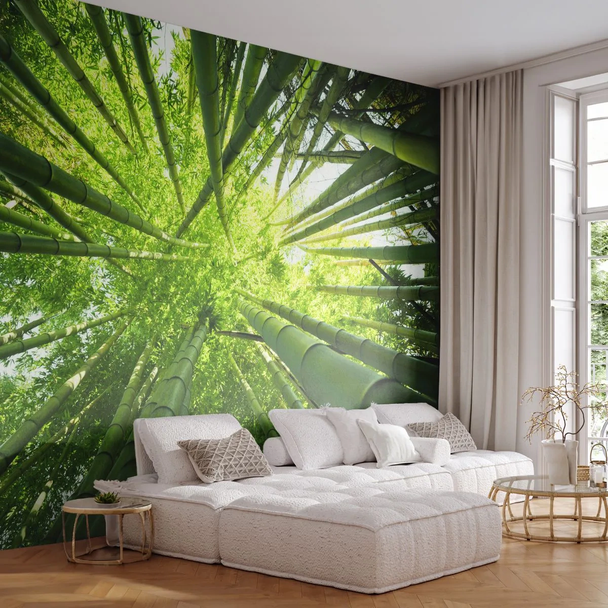 Fotobehang Premium Sand - In een bamboebos - Bamboo Bos, Oerwoud, Bamboe - 200x140 cm