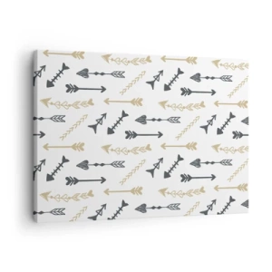 Schilderen op canvas - Een minimalistisch patroon met pijlen in beige en grijze kleuren. - 70x50cm - De droom van de boogschutter - Moderne wanddecoratie voor woonkamer en slaapkamer ARTTOR