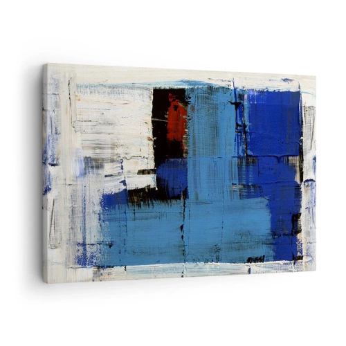 Schilderen op canvas - Abstracte compositie in tinten blauw en wit - 70x50cm - Het geheim van blauw - Moderne wanddecoratie voor woonkamer en slaapkamer ARTTOR