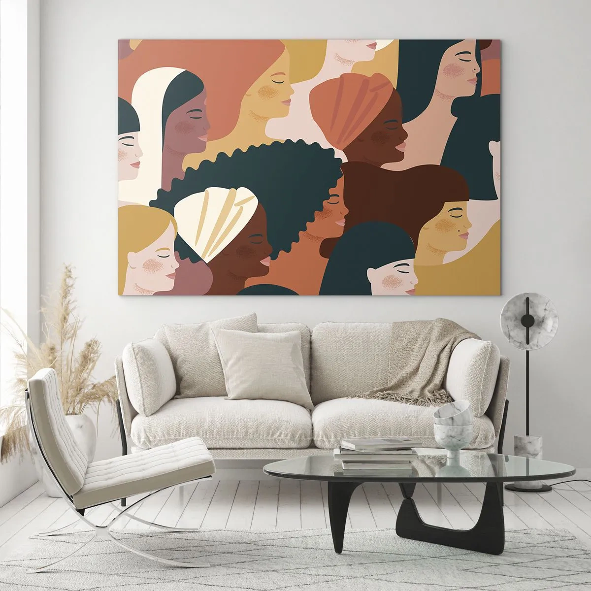 Schilderen op glas - Stijlvolle illustratie van diverse vrouwelijke silhouetten - 70x50cm - Alleen vrouwelijkheid - Moderne wanddecoratie voor woonkamer en slaapkamer ARTTOR