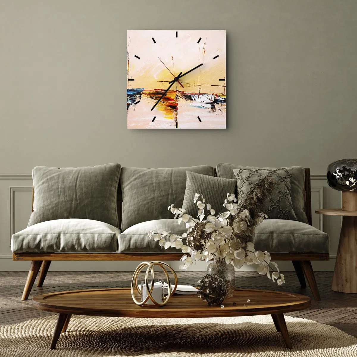 Wandklok - Klok - Avond in de jachthaven - 30x30 cm