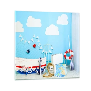 Schilderen op glas - Het verlangen van een kind naar avontuur - 60x60 cm