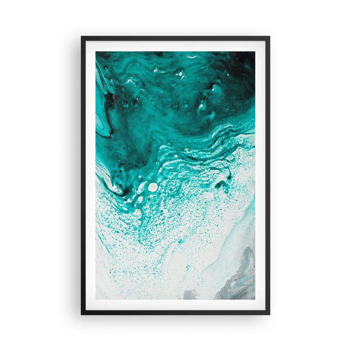 Poster in een zwarte lijst - Versmelten in wit en turkoois - 61x91 cm