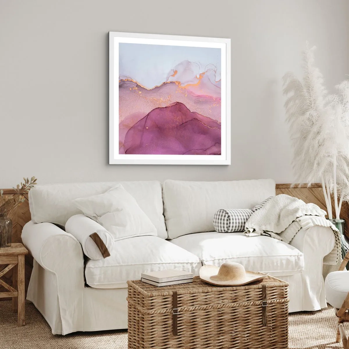 Poster in een witte lijst - Lila en paarse golven - 40x40 cm