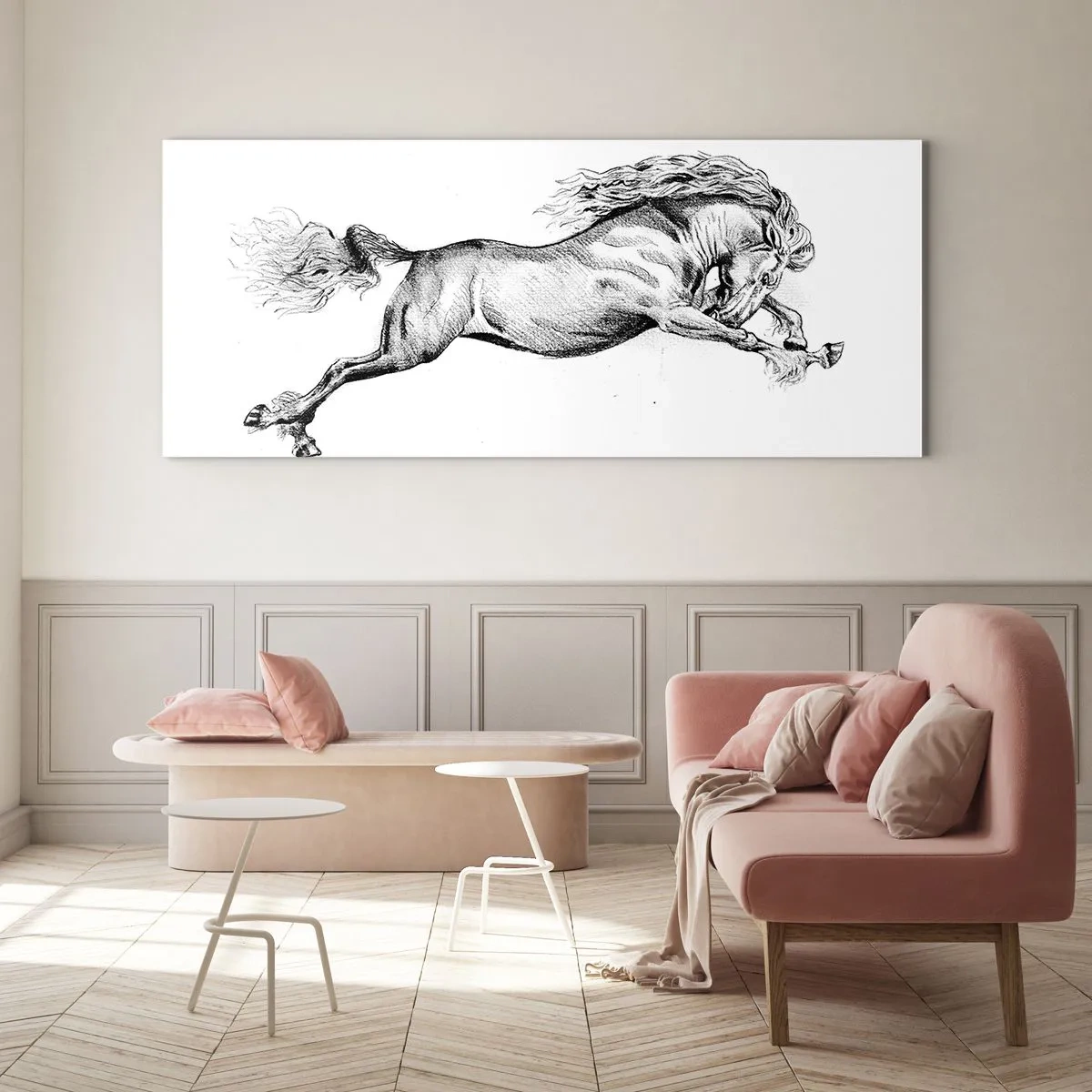 Schilderen op glas - Vastgehouden in galop - 120x50 cm