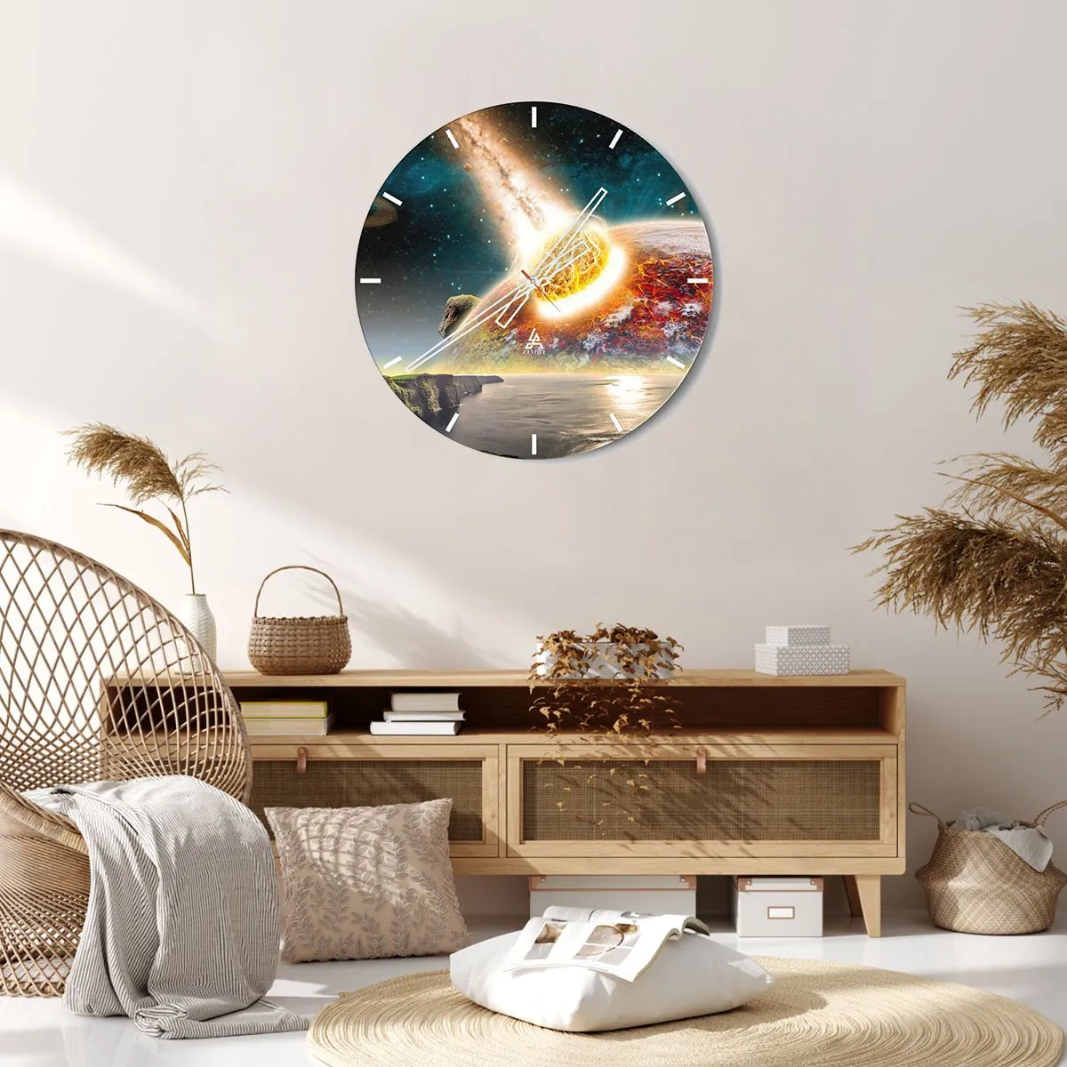 Wandklok - Klok - Asteroïdebotsing met de aarde op de kosmische achtergrond - 30x30cm - Kosmisch drama - Moderne wanddecoratie voor woonkamer, keuken en slaapkamer ARTTOR
