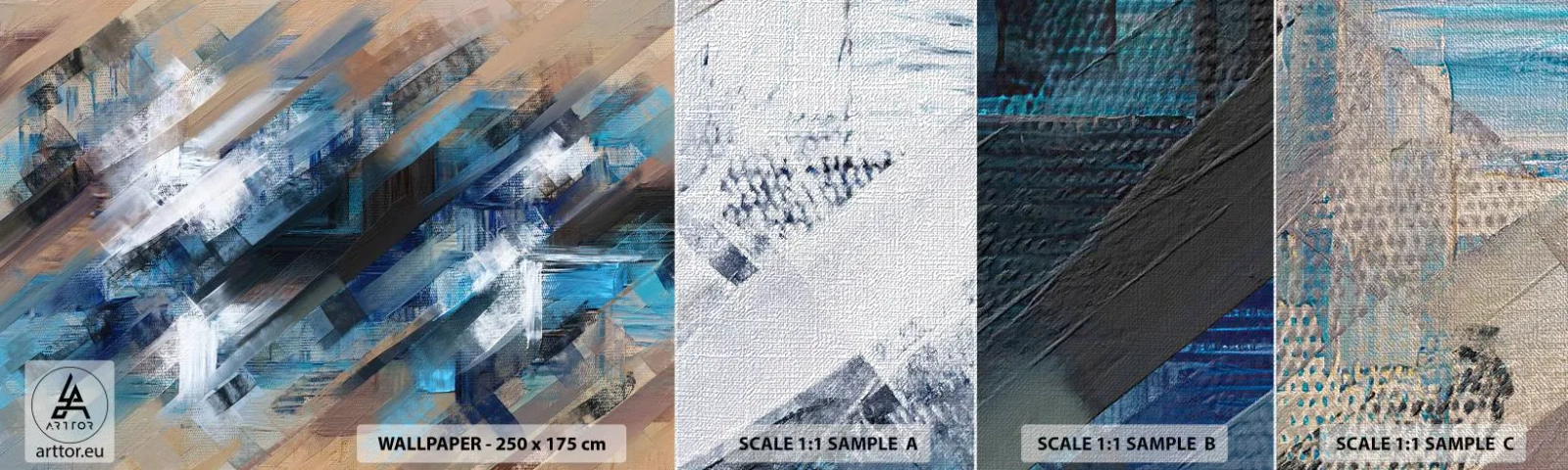 Fotobehang Monster Premium Canvas - Op een blauwe diagonaal - Deel, Abstractie, Verven - 100x30 cm