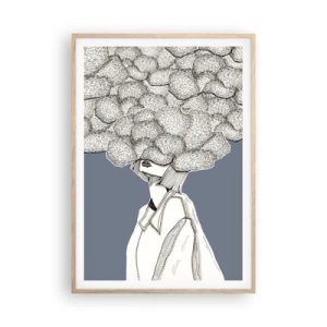 Een poster in een licht eiken lijst - Met hoofd in de wolken - 70x100 cm