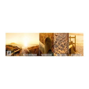 Fotobehang Monster Zelfklevend Deluxe Sticker - Over het duin, richting de zon - Landschap, Strand, Zonsondergang - 100x30 cm