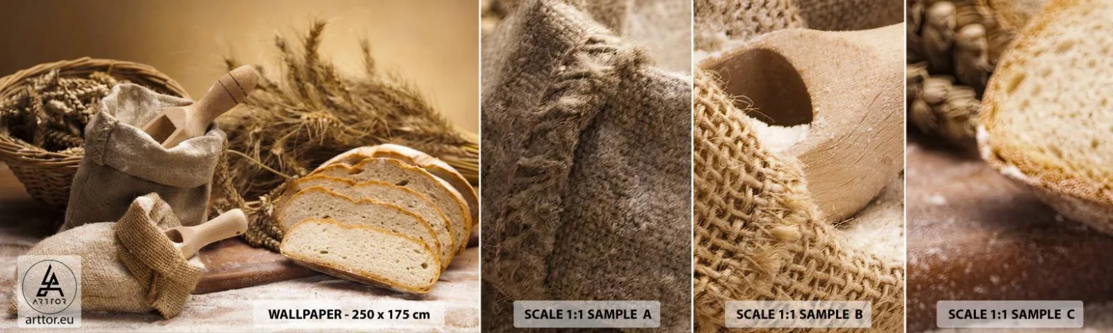Fotobehang Staaltje Standard Eco - Alsof met mes gesneden! - Gastronomie, Brood, Brood - 100x30 cm