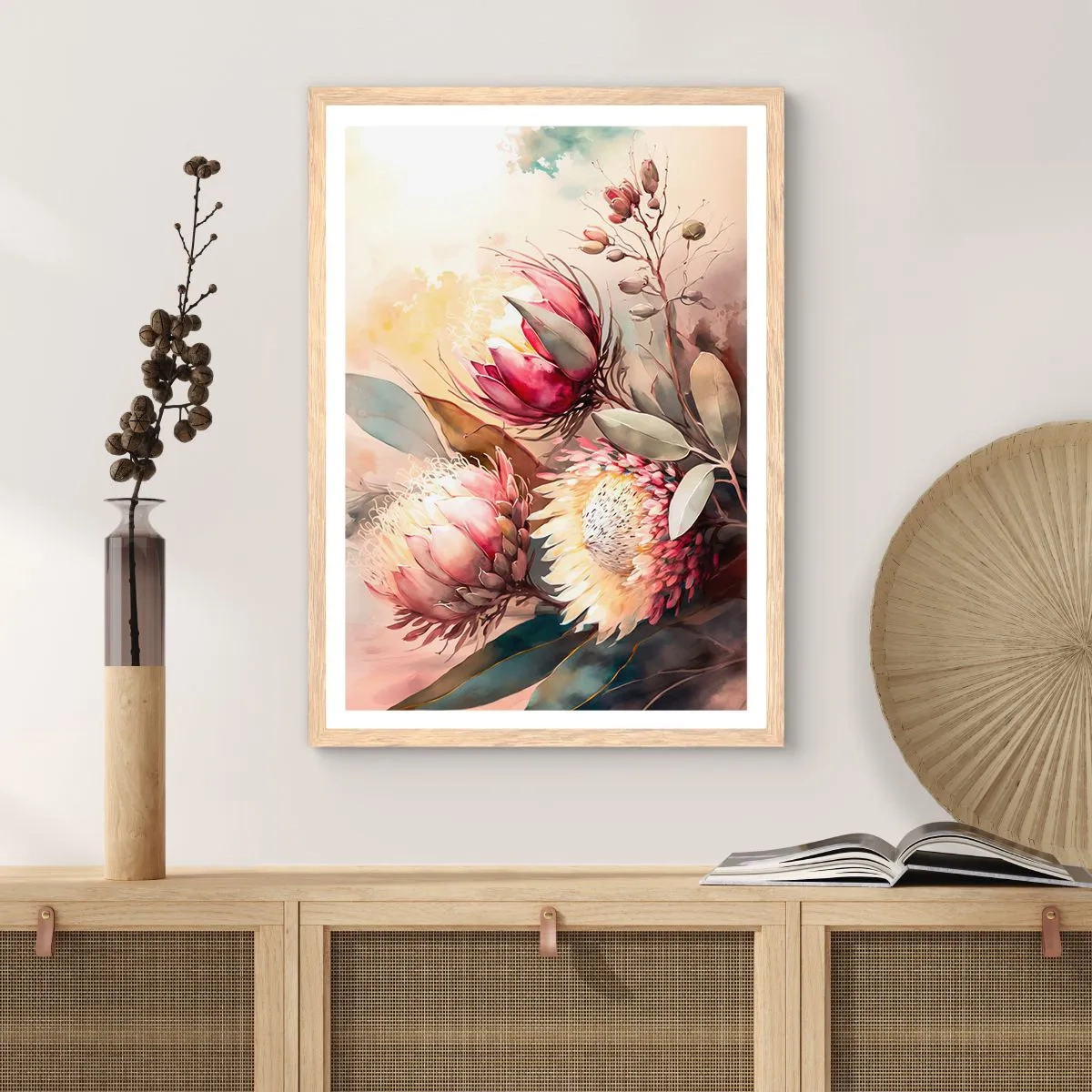 Een poster in een licht eiken lijst - In profiel en en face - 40x50 cm