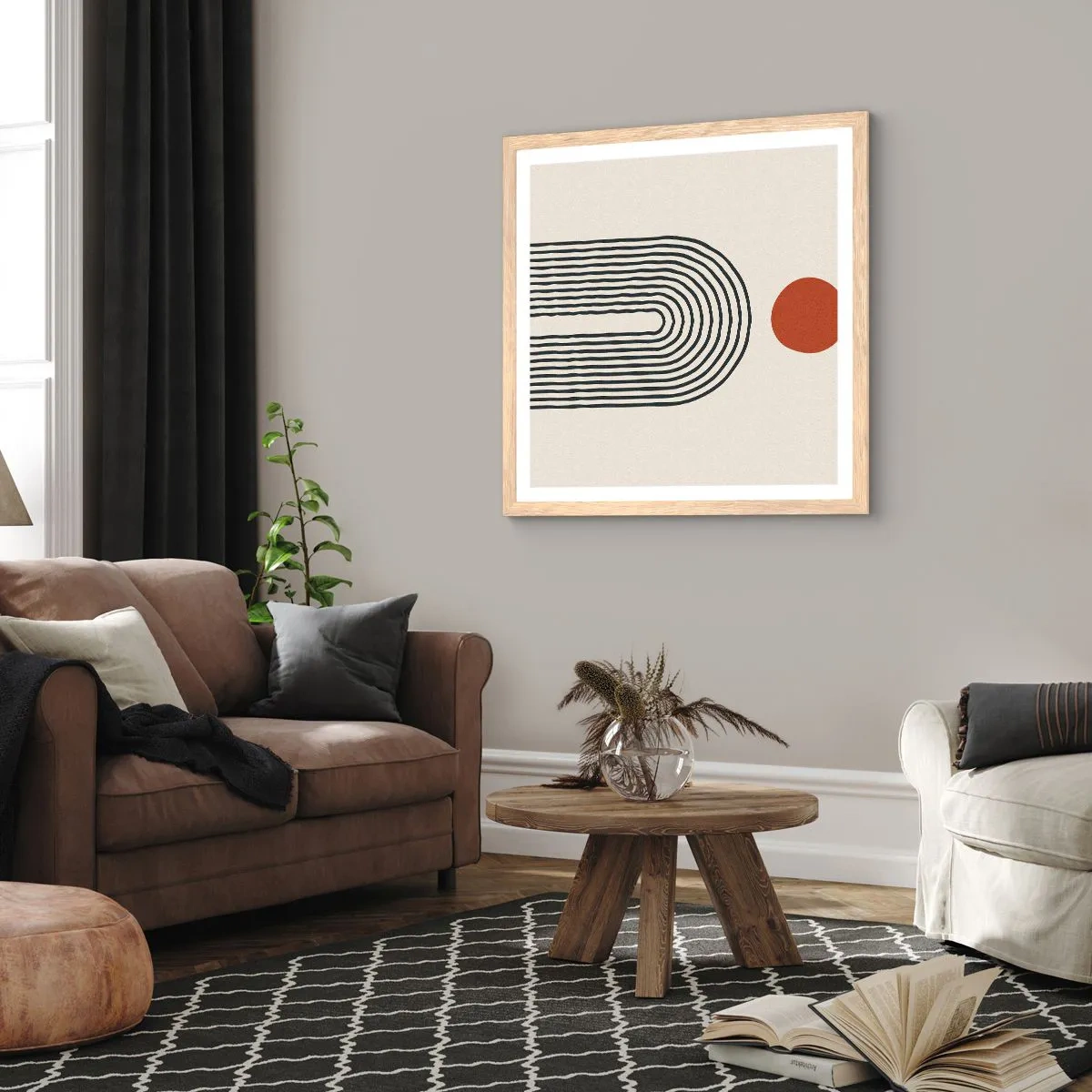 Een poster in een licht eiken lijst - Magnetisme van vormen en kleuren - 60x60 cm