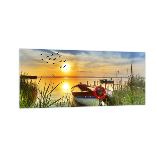 Schilderen op glas - De aalscholvers vliegen al weg - 100x40 cm