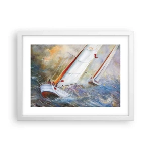 Poster in een witte lijst - Lopend op de golven  - 40x30 cm