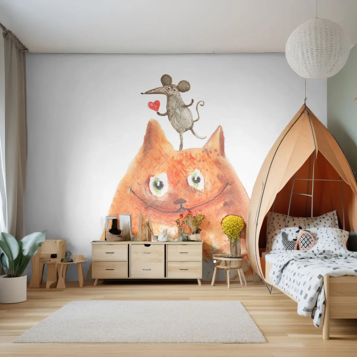 Fotobehang Standard Eco - De paradoxen van de liefde - Voor kinderen, Muis, Kat - 400x280 cm