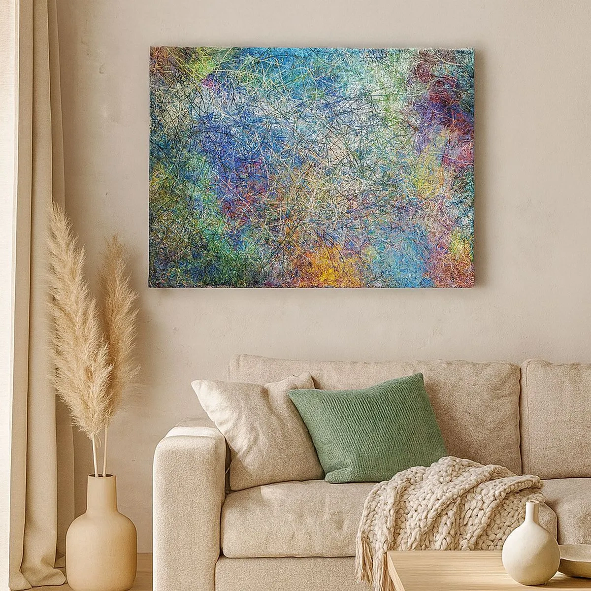 Schilderen op canvas - Abstracte compositie met veelkleurige lijnen en texturen - 70x50cm - Het is niet zo eenvoudig - Moderne wanddecoratie voor woonkamer en slaapkamer ARTTOR
