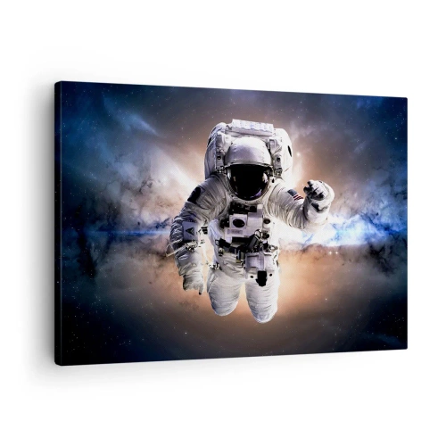 Schilderen op canvas - Astronaut in de ruimte - 70x50cm - Groeten vanuit de ruimte - Moderne wanddecoratie voor woonkamer en slaapkamer ARTTOR