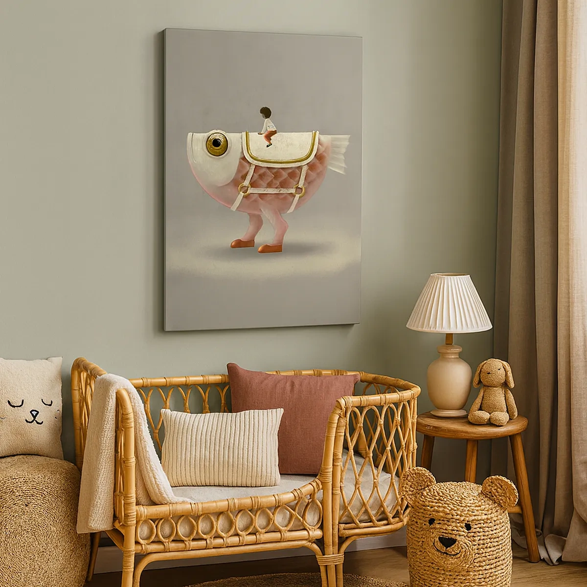 Schilderen op canvas - Ruiter op een surrealistische vis - 50x70 cm