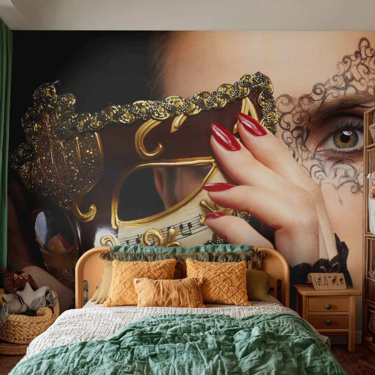 Zelfklevend Fotobehang Deluxe Sticker - Mijn wereld is barok - Vrouw, Venetiaans masker, Bal - 250x175 cm