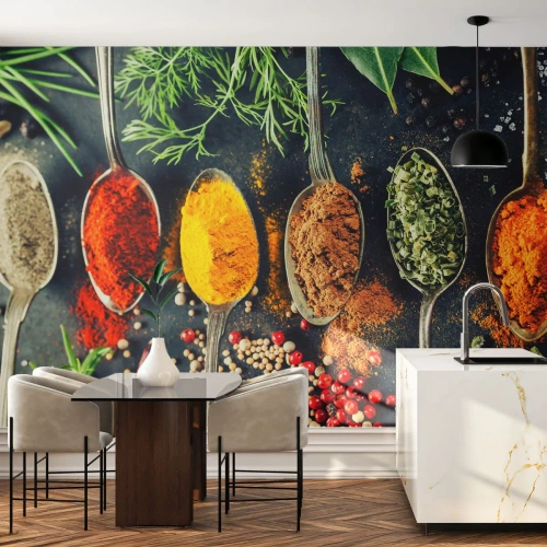Zelfklevend Fotobehang Deluxe Sticker - Culinaire magie - Specerijen, Kruiden, Keuken - 350x256 cm