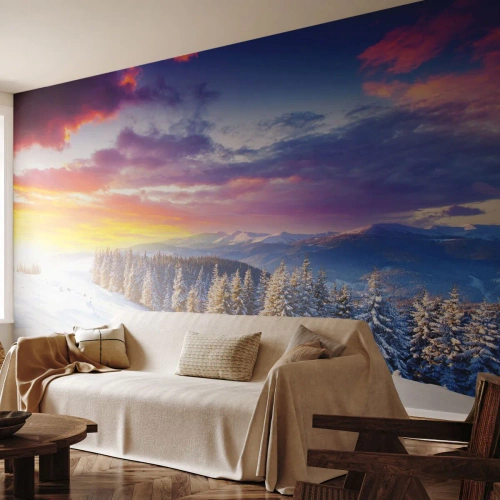 Fotobehang Premium Sand - Op klaarlichte dag - Landschap, Bergen, Winter - 300x210 cm