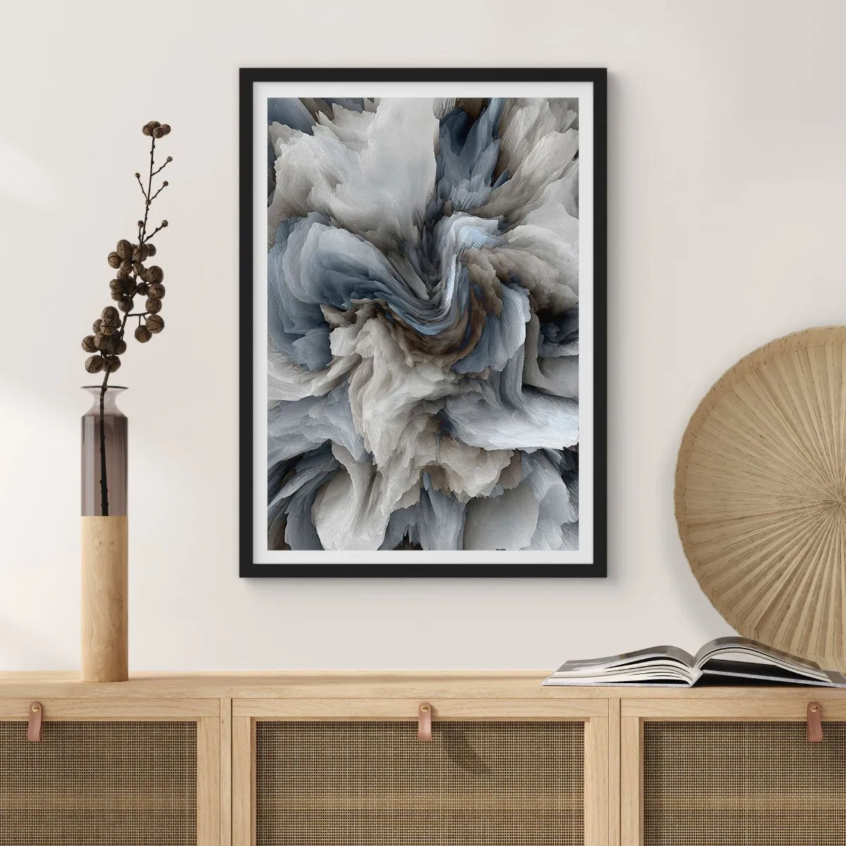 Poster in een zwarte lijst - Steen en bloem - 61x91 cm