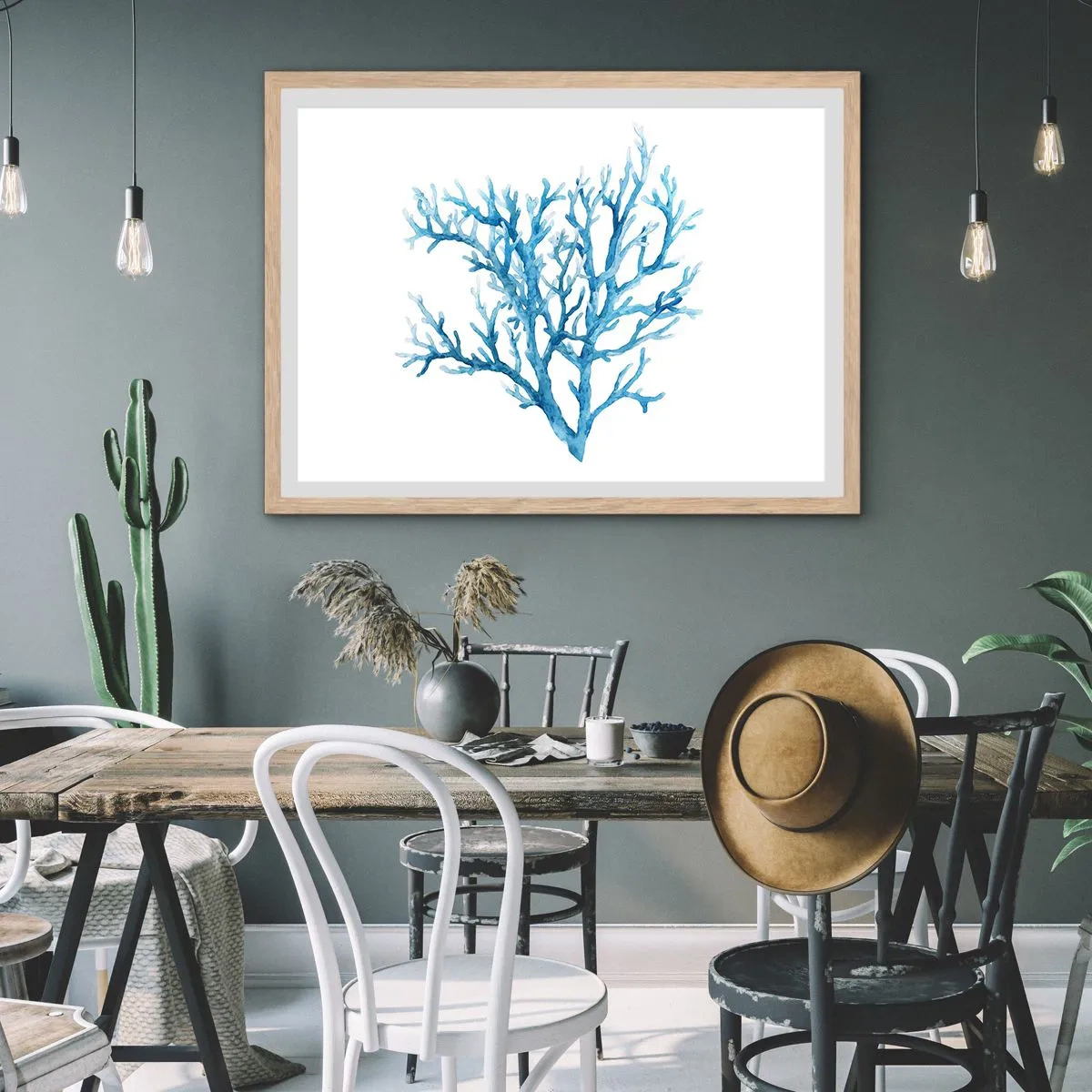 Een poster in een licht eiken lijst - Nautische filigraan - 70x50 cm