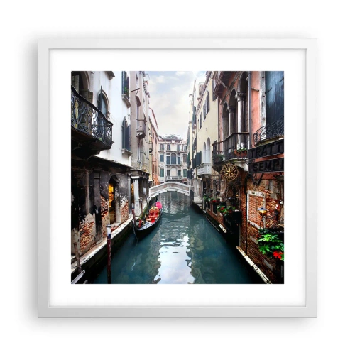 Poster in een witte lijst - Venetiaans landschap met een gondel en een brug - 40x40 cm