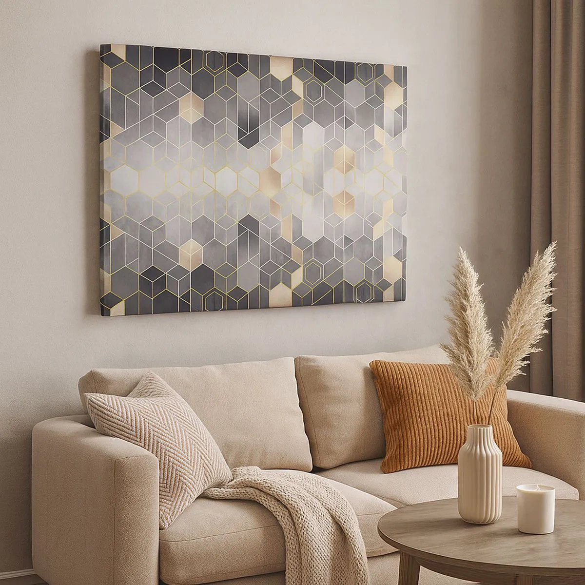 Schilderen op canvas - Geometrisch patroon in gouden tinten - 70x50cm - Diamant samenstelling - Moderne wanddecoratie voor woonkamer en slaapkamer ARTTOR