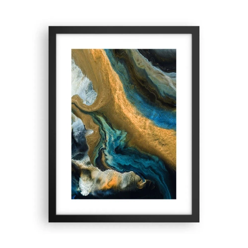 Poster in een zwarte lijst - Blauw - geel - wederzijdse invloeden - 30x40 cm