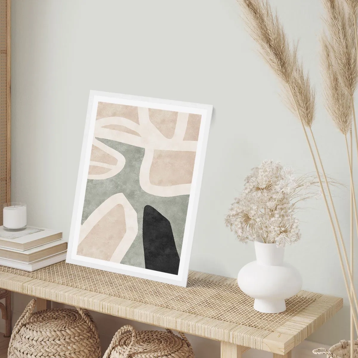 Poster in een witte lijst - Compositie met een zwart motief - 61x91 cm