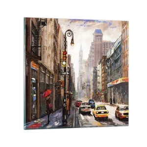 Schilderen op glas - New York - ook kleurrijk in de regen - 40x40 cm