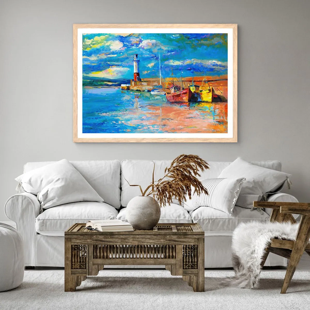 Een poster in een licht eiken lijst - Een middag in de regenboogbaai - 50x40 cm