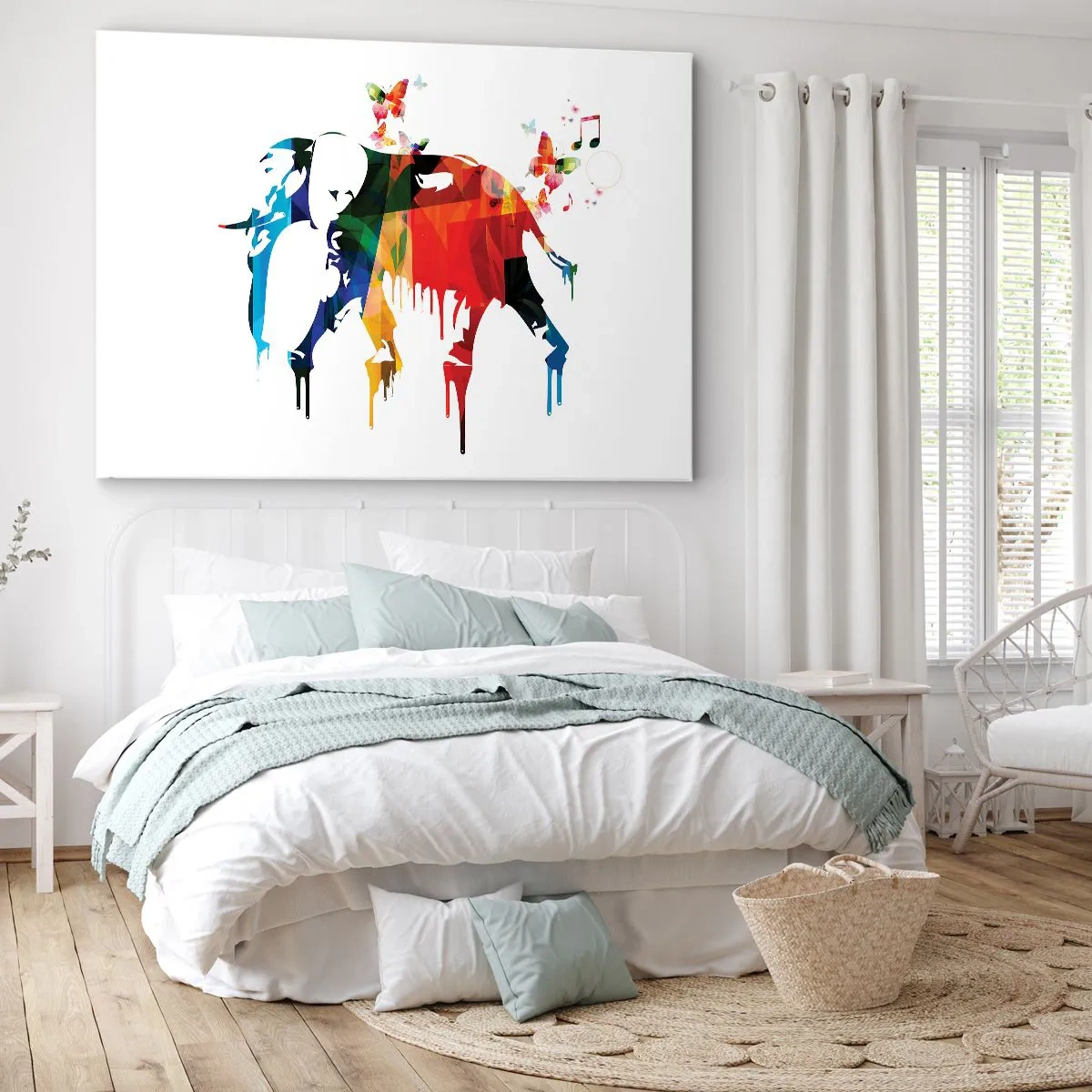 Schilderen op canvas - Kleurrijke olifant met vlinders in een moderne geometrische stijl - 70x50cm - Iedereen kan dansen - Moderne wanddecoratie voor woonkamer en slaapkamer ARTTOR