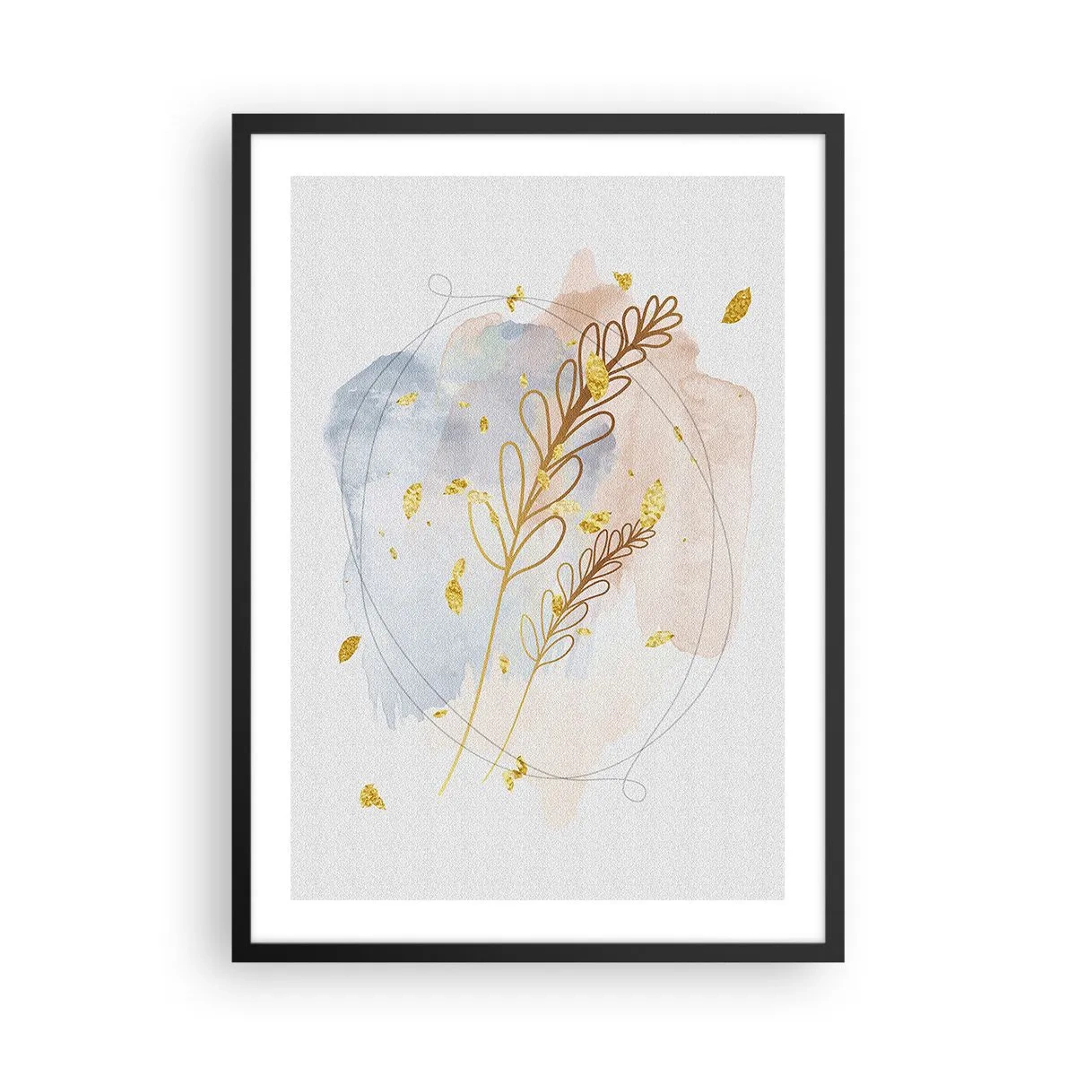 Poster in een zwarte lijst - Een delicate botanische compositie met gouden details - 50x70cm - Gouden explosie - Moderne wanddecoratie voor woonkamer en slaapkamer ARTTOR