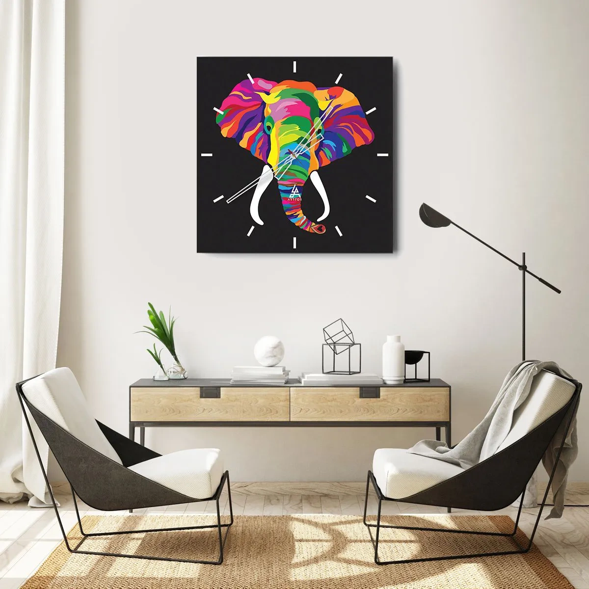 Wandklok - Klok - De olifant die ervan hield om in de regenboog te baden - 40x40 cm