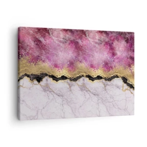 Schilderen op canvas - Abstract marmer in tinten roze met gouden accenten - 70x50cm - Op de grens - Moderne wanddecoratie voor woonkamer en slaapkamer ARTTOR