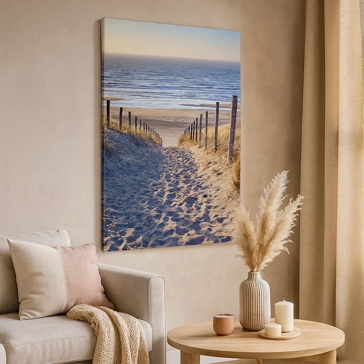 Schilderen op canvas - Het geluid van de zee, het zingen van vogels, een wild strand tussen het gras... - 50x70 cm