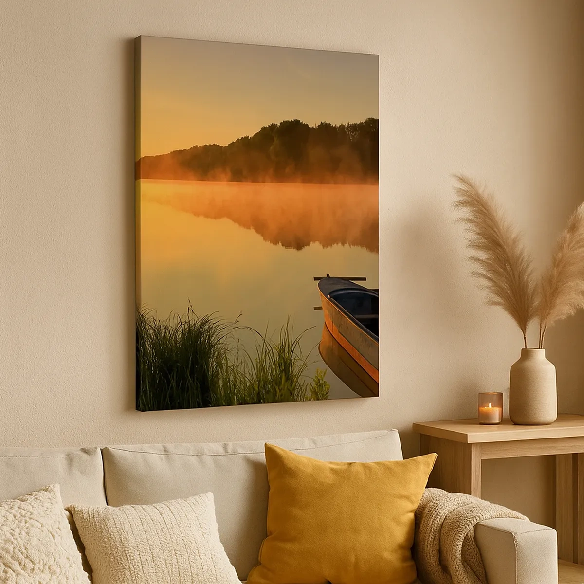 Schilderen op canvas - Zonsopgang boven het water als een spiegel - 50x70 cm