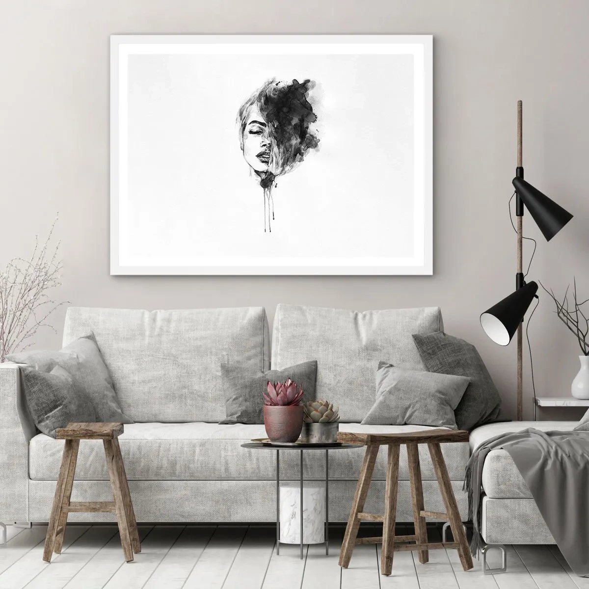 Poster in een witte lijst - Waar droomt het meisje over? - 70x50 cm