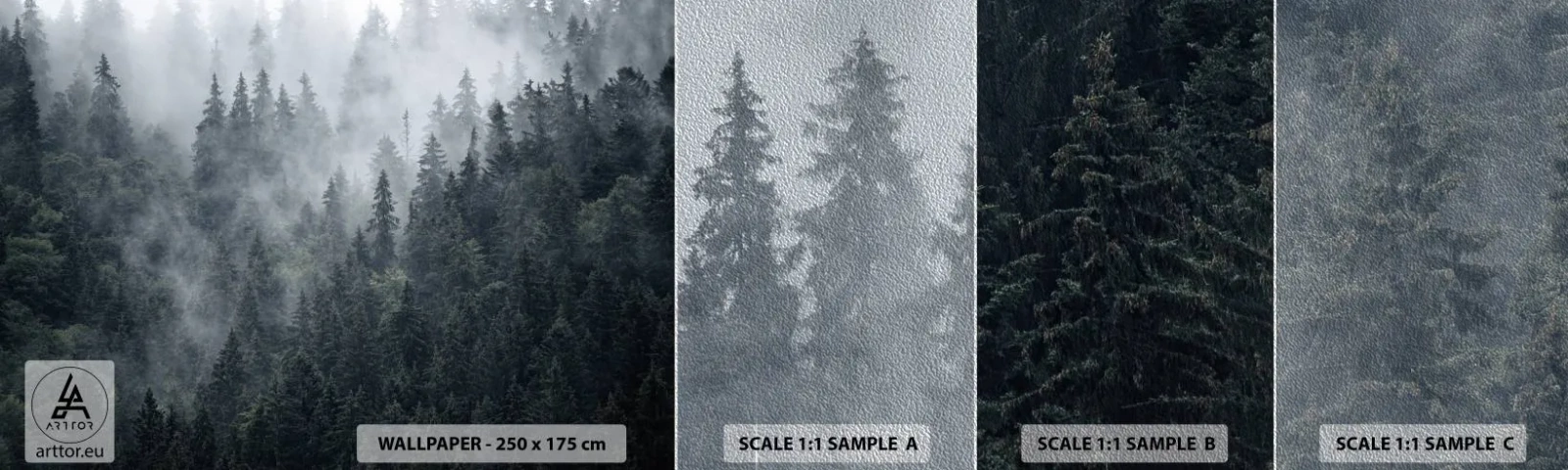 Fotobehang Monster Premium Sand - Bos dageraad - Landschap, Woud, Natuur - 100x30 cm