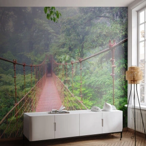 Zelfklevend Fotobehang Deluxe Sticker - Opgehangen over de kronen - Landschap, Oerwoud, Costa Rica - 100x70 cm