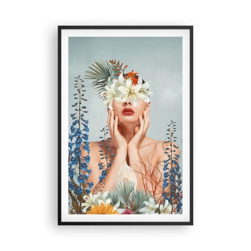 Poster in een zwarte lijst - Vrouw - bloem - 61x91 cm