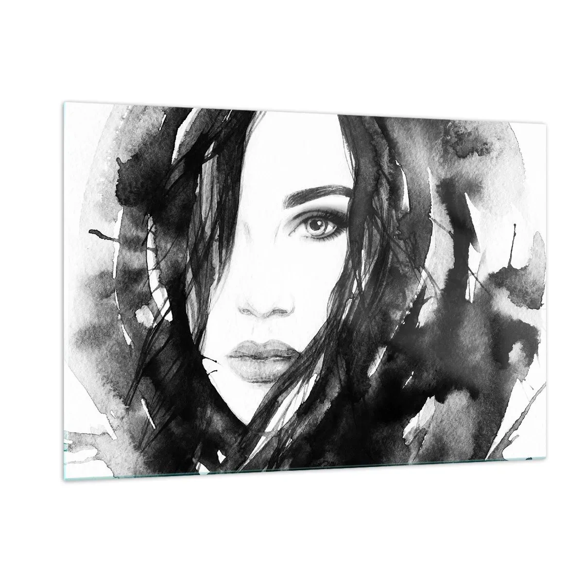 Schilderen op glas - Portret van een dame in zwart en wit - 120x80 cm