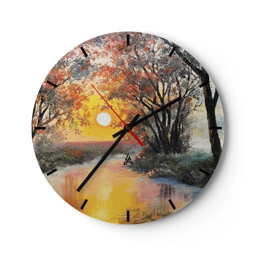 Wandklok - Klok - Zonsondergang over de rivier tussen kleurrijke bomen - 30x30cm - Herfst vibes - Moderne wanddecoratie voor woonkamer, keuken en slaapkamer ARTTOR