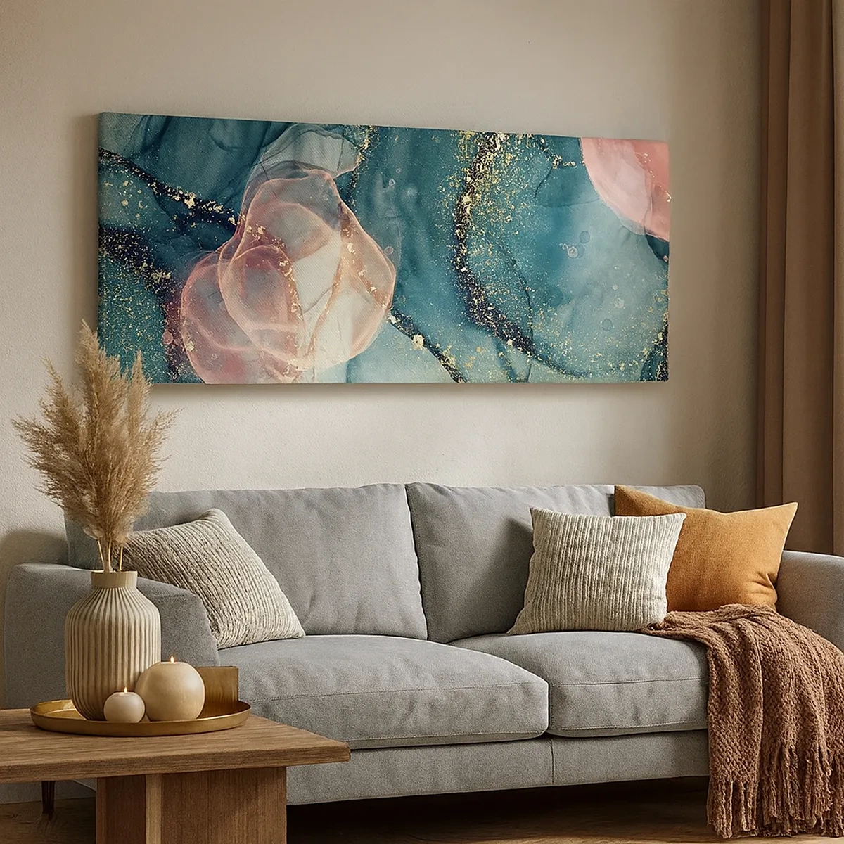 Schilderen op canvas - Zijdeblauw, tule roze - 30x30 cm